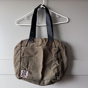 Lola Pilar Hawaii Tote Shoulder Bag Waxed Canvas Olive Pink Tyvek Lining YKK Zip